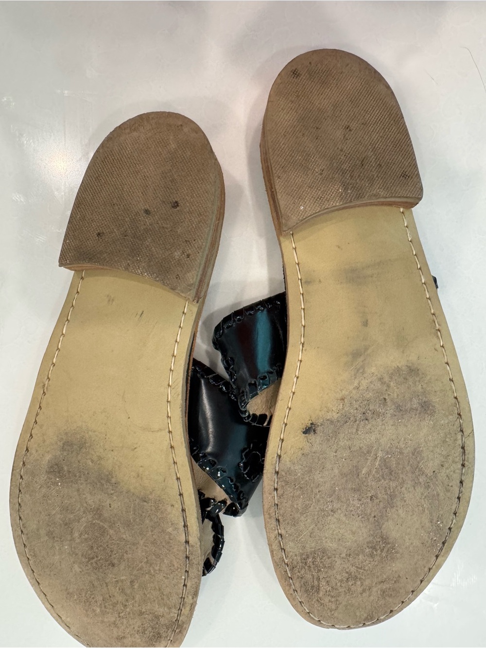 Jack Rogers Black Leather Whipstitch Thong Sandals size 9 - Picture 3 of 3
